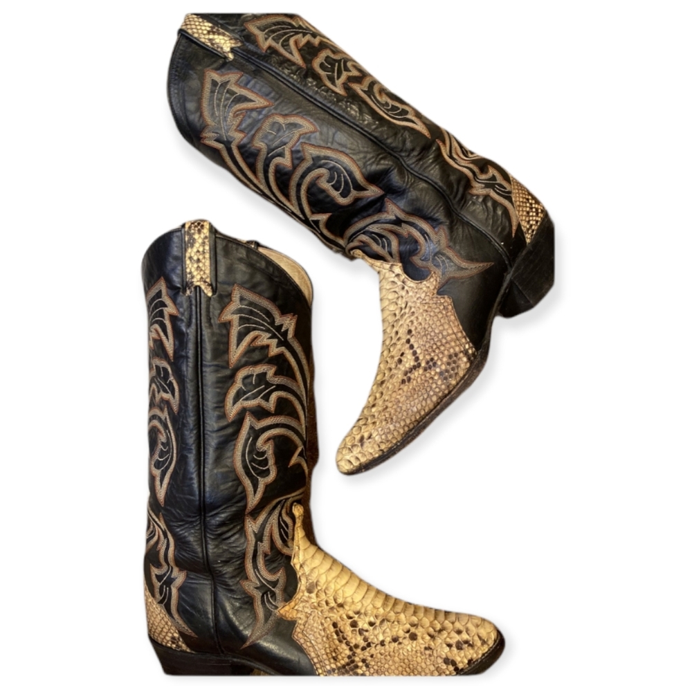 Larry Mahan Cowboy Boots Full Python Snakeskin Le… - image 4